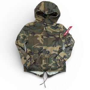 Alpha Industries Fishtail Field Jacket Camo Parka Green Wmns M Woodland Military
